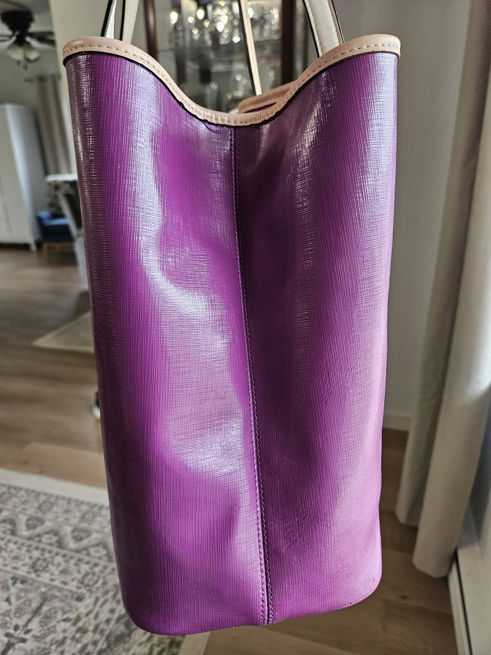 Coach Purple Patent Leather Tote with Beige Trim - Picture 6 of 9